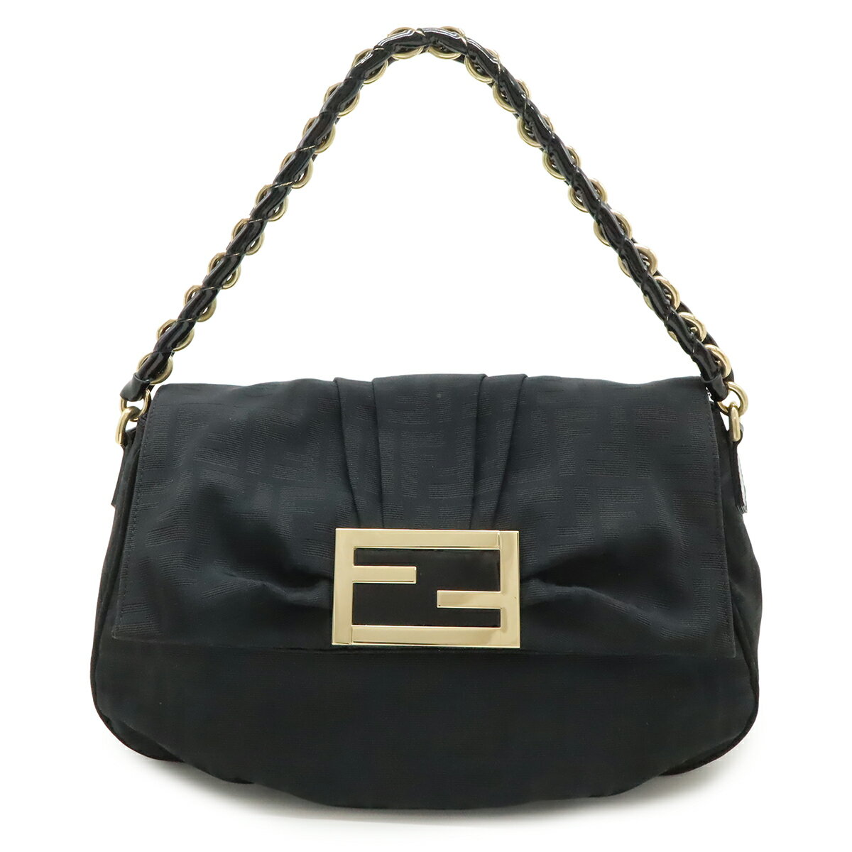FENDI - FENDI フェンディ ショルダーバッグ チェーン ワンショルダー 肩掛け ズッカ柄 キャンバス ブラック 黒 ゴールド金具 8BR614 【中古】