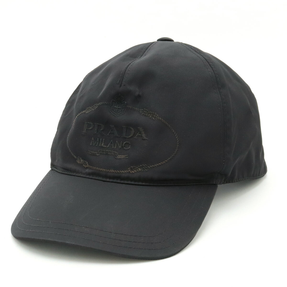 PRADA プラダ ロゴ刺繍 ベースボールキャップ 帽子 ナイロン ブラック 黒 Lサイズ 1HC179 2B15 