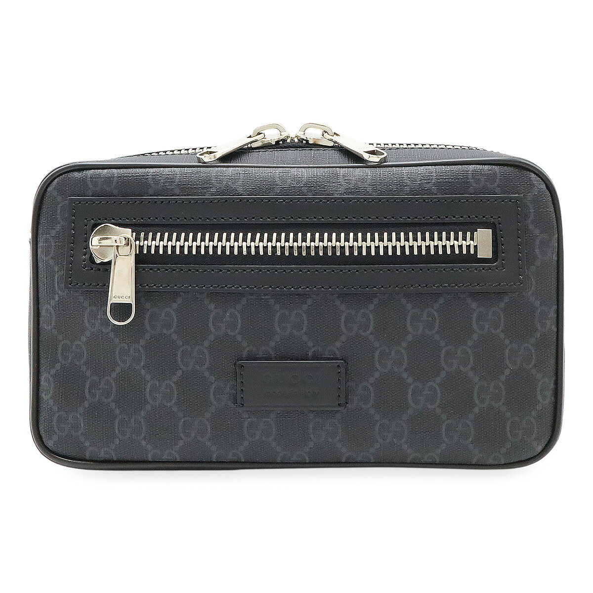 GUCCI グッチ GGスプリーム ウェブライン ウエストバッグ ボディバッグ ベルトバッグ PVC レザー ダークグレー ブラック 黒 シルバー金具 474293 【中古】