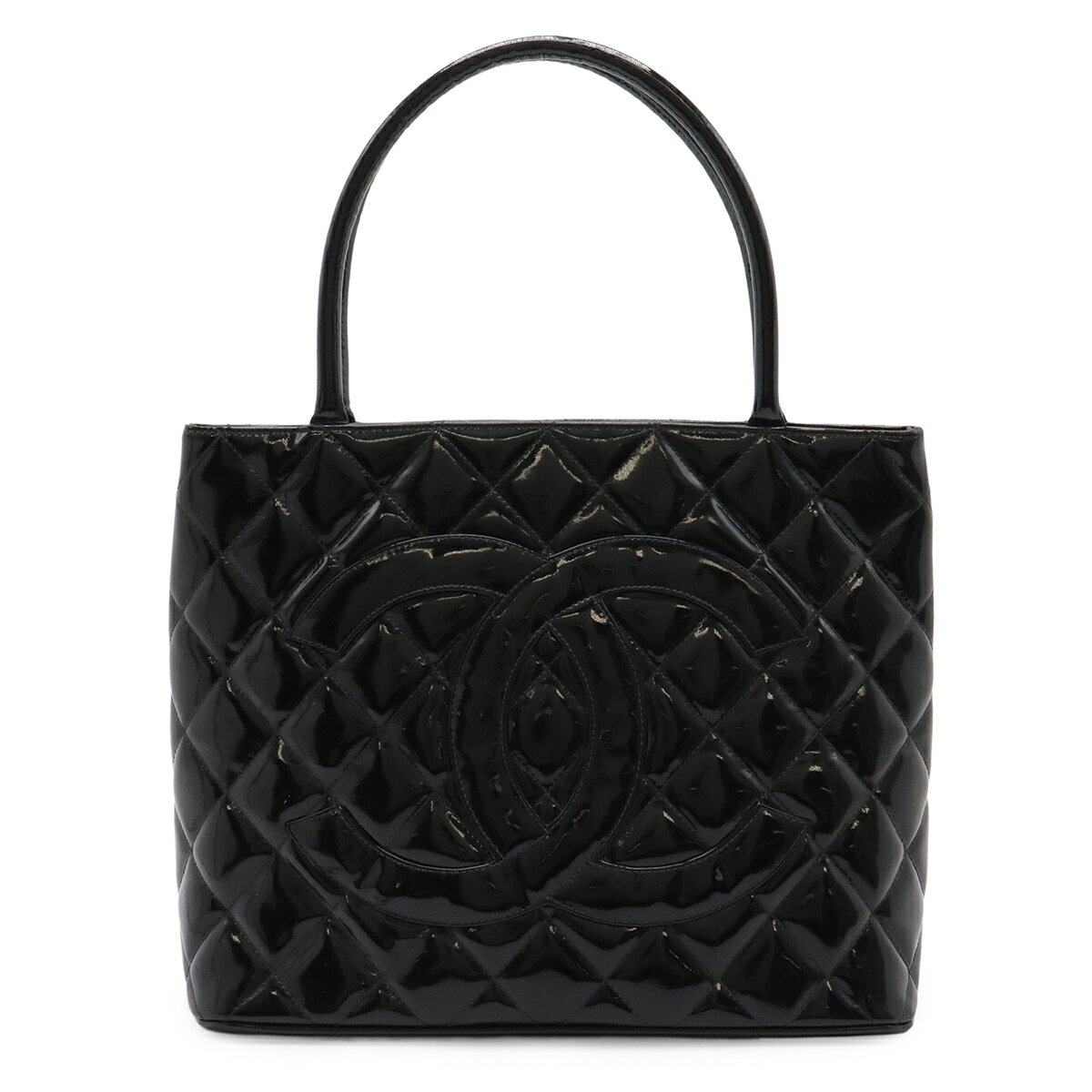 CHANEL - CHANEL シャネル マトラッセ ココマーク 復刻トート トートバッグ ショルダーバッグ エナメル レザー ブラック 黒 ゴールド金具 A01804 【中古】