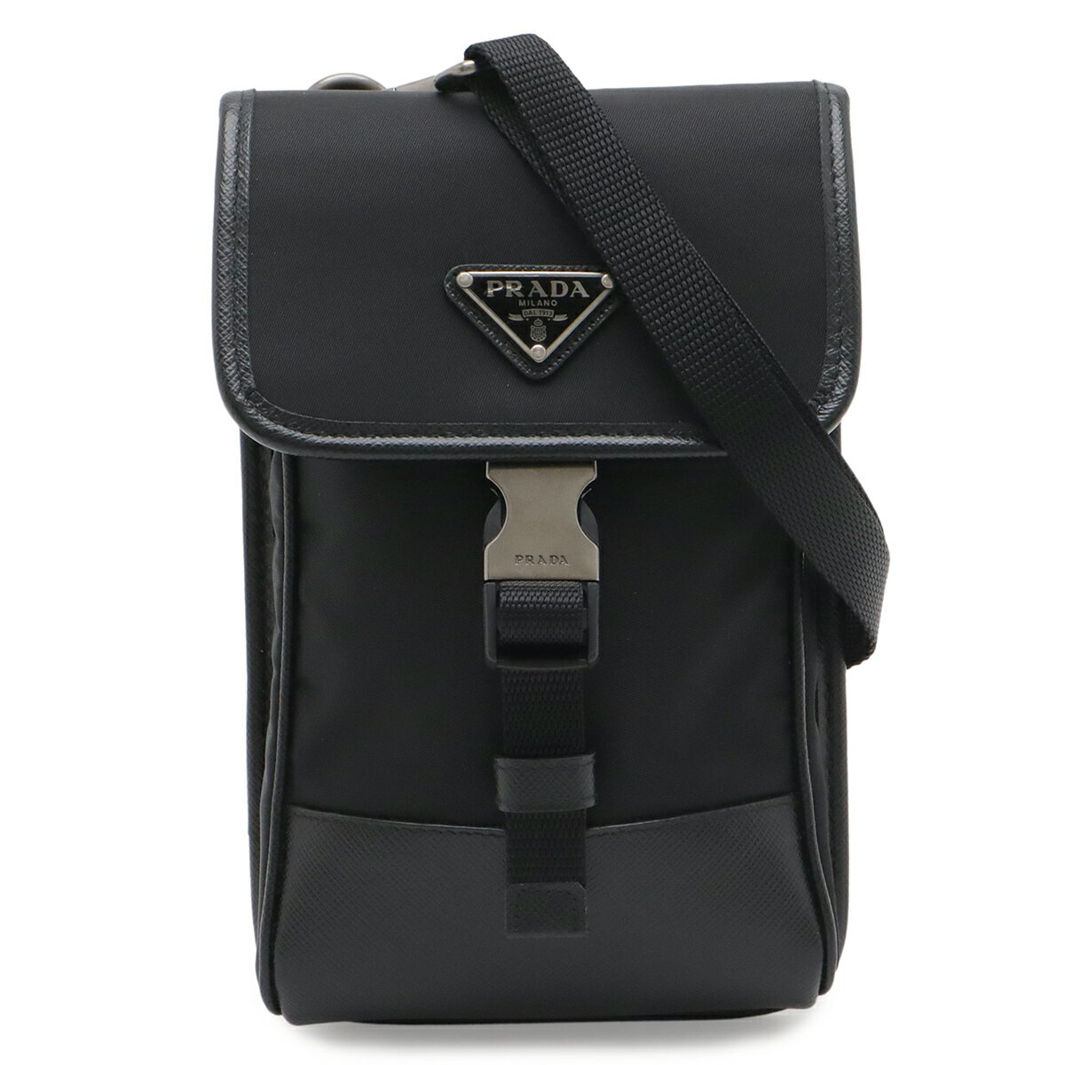 乐天商城 - PRADA プラダ トライアングルロゴ スマートフォンケース スマホ ショルダーバッグ ポーチ 2WAY ナイロン NERO 黒 ブラック シルバー金具 2ZH109 【中古】