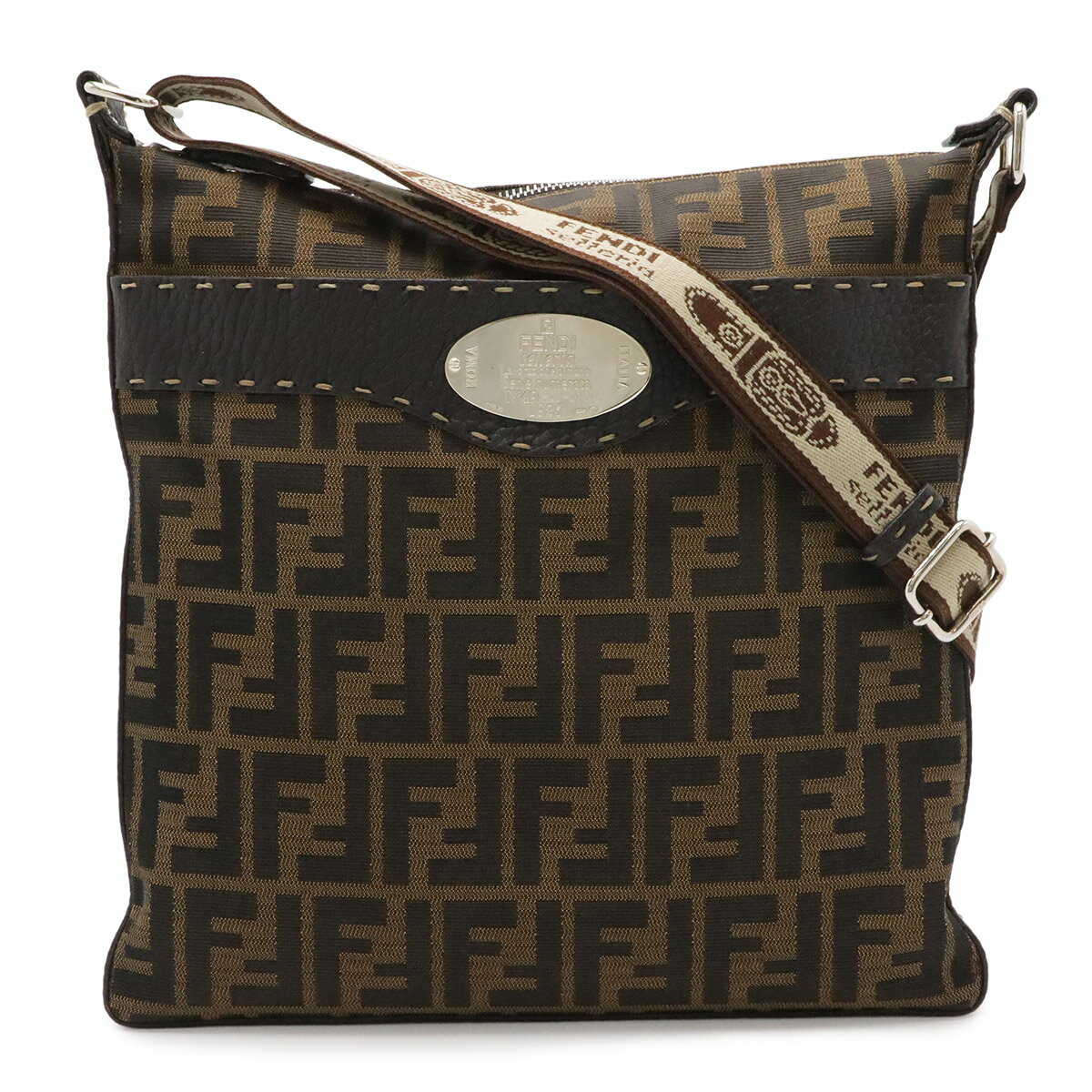 樂天商城 - FENDI フェンディ セレリア ズッカ ロゴ ショルダーバッグ 斜め掛け キャンバス レザー ブラウン 茶 シルバー金具 8BT109 【中古】