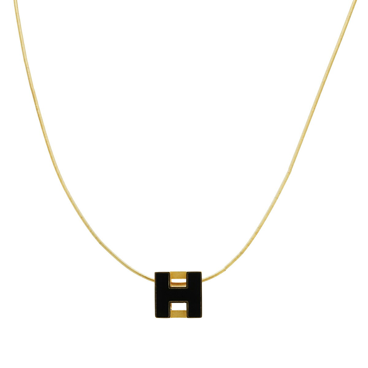 Rakuten - HERMES エルメス カージュドアッシュ Hキューブ Hロゴ ネックレス チョーカー スネークチェーン ブラック 黒 ゴールド金具 【中古】