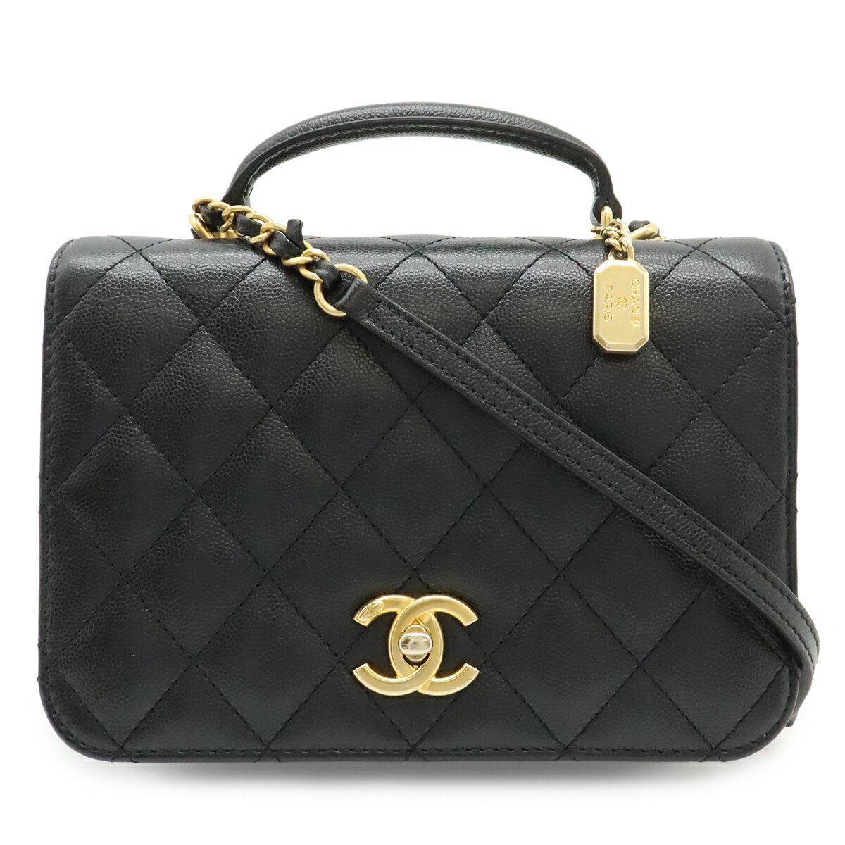 乐天商城 - CHANEL シャネル マトラッセ ココマーク チェーンショルダーバッグ 斜め掛け 2WAY ハンドバッグ キャビアスキン ブラック ゴールド金具 AS4286 【中古】