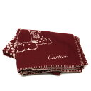 【アパレル】Cartier カルティエ パンテール ドゥ カルティエ ブランケット ハンドステッチ ヒョウ柄 豹柄 ウール90% カシミヤ10% ボルドー 【中古】