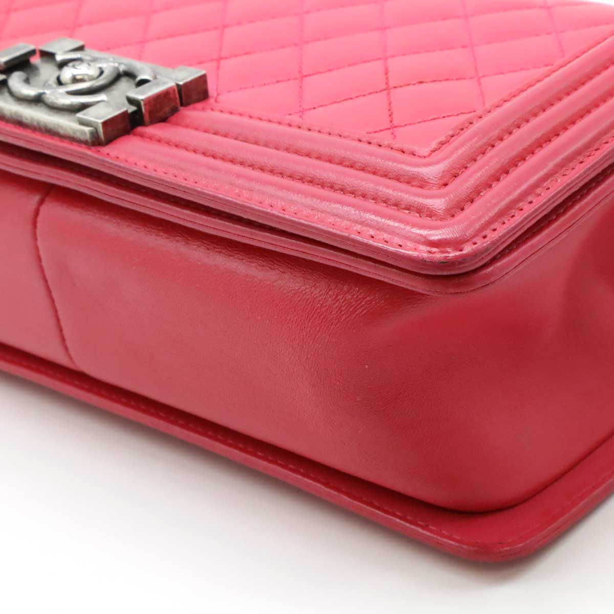 CHANEL シャネル ボーイシャネル マトラッセ ココマーク チェーンバッグ ショルダーバッグ レザー ピンク シルバー金具 A67086 【中古】