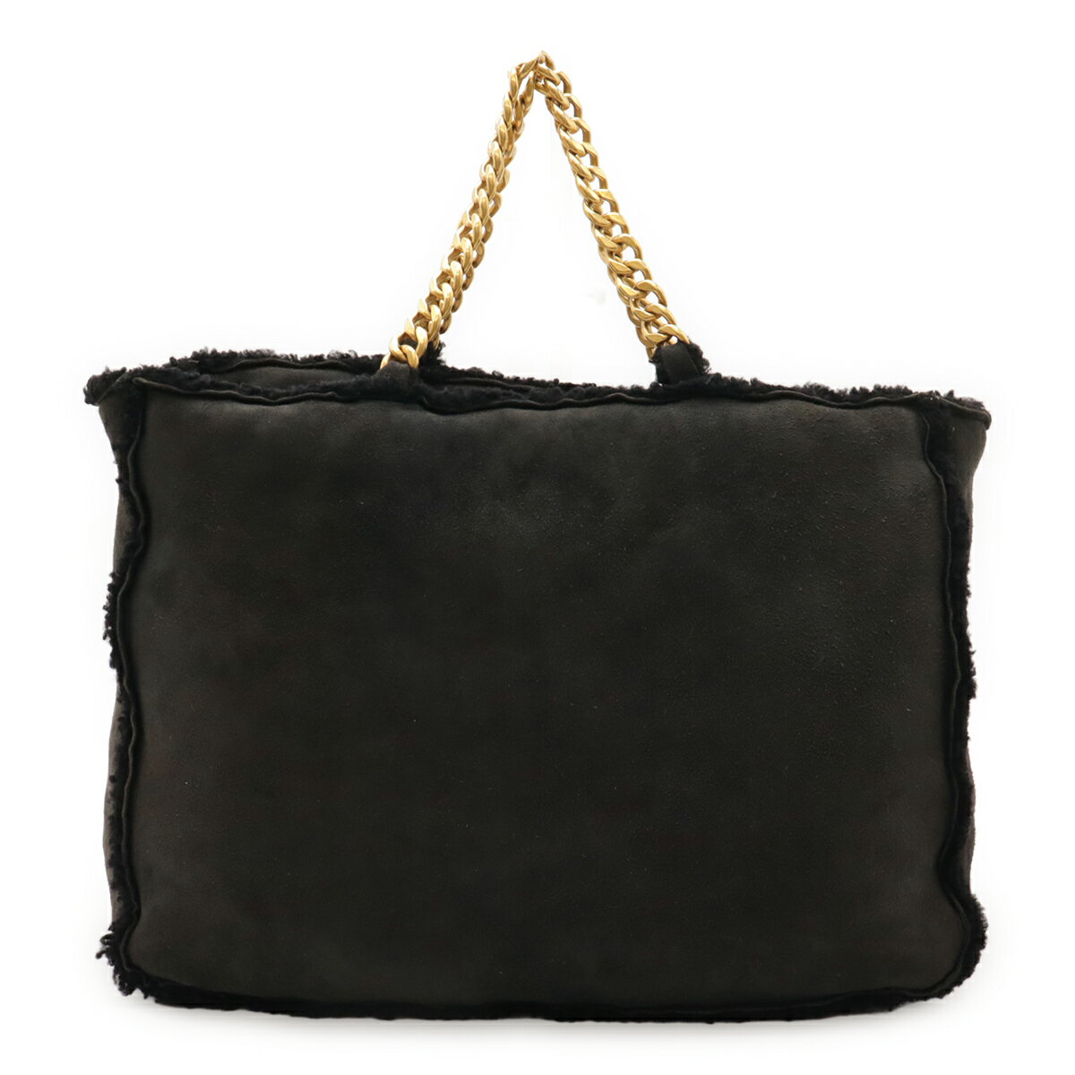 CHANEL シャネル ムートン チェーントート トートバッグ ハンドバッグ ショルダーバッグ レザー ブラック 黒 ゴールド金具 【中古】