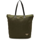 PRADA プラダ トライアングルロゴ トートバッグ ショルダーバッグ セミショルダー 肩掛け ナイロン レザー カーキグリーン ゴールド金具 BR4696 【中古】