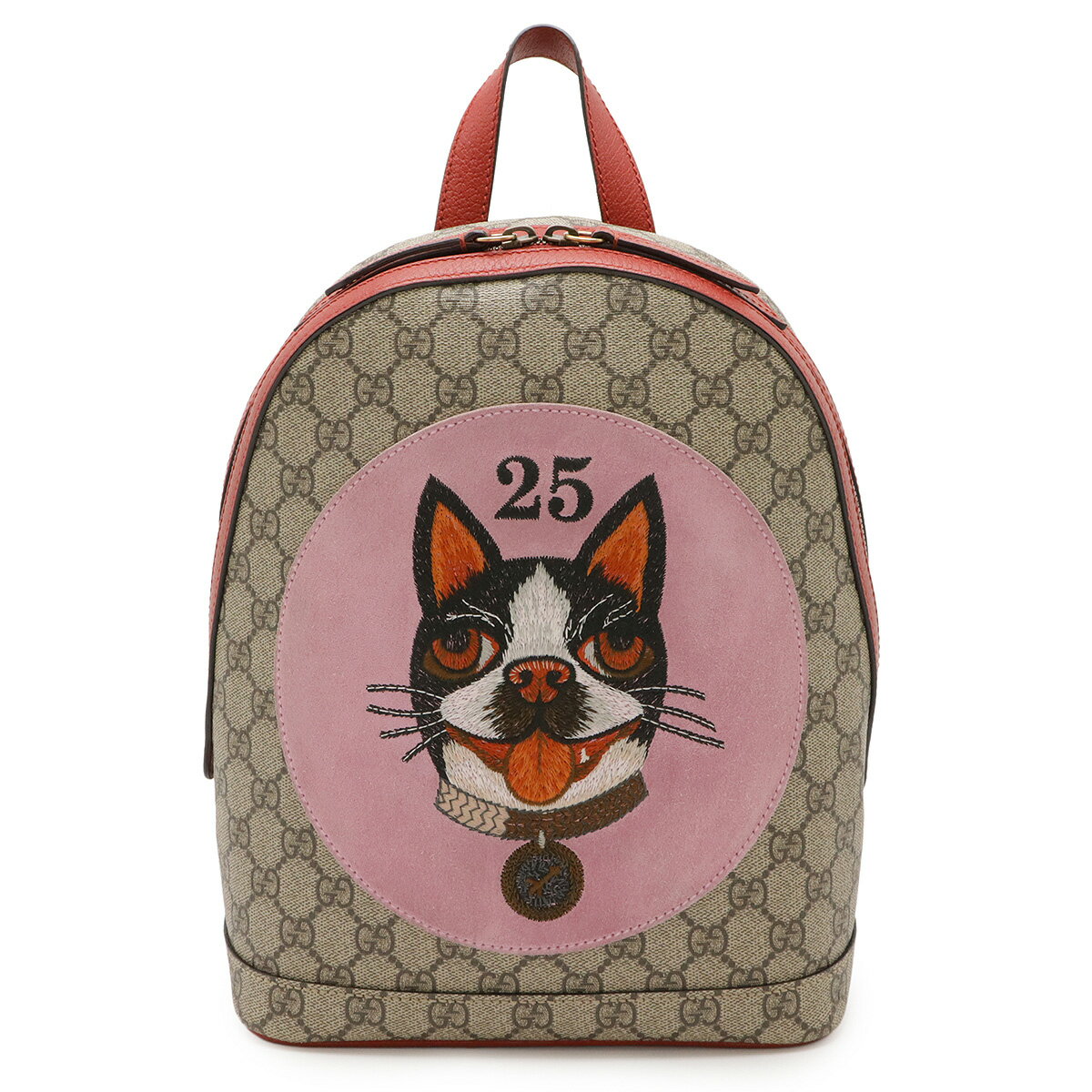 GUCCI グッチ GGスプリーム BOSCO ボスコ アップリケ 犬 ドッグ リュックサック バックパック PVC レザー ベージュ レッド 赤 495621 【中古】