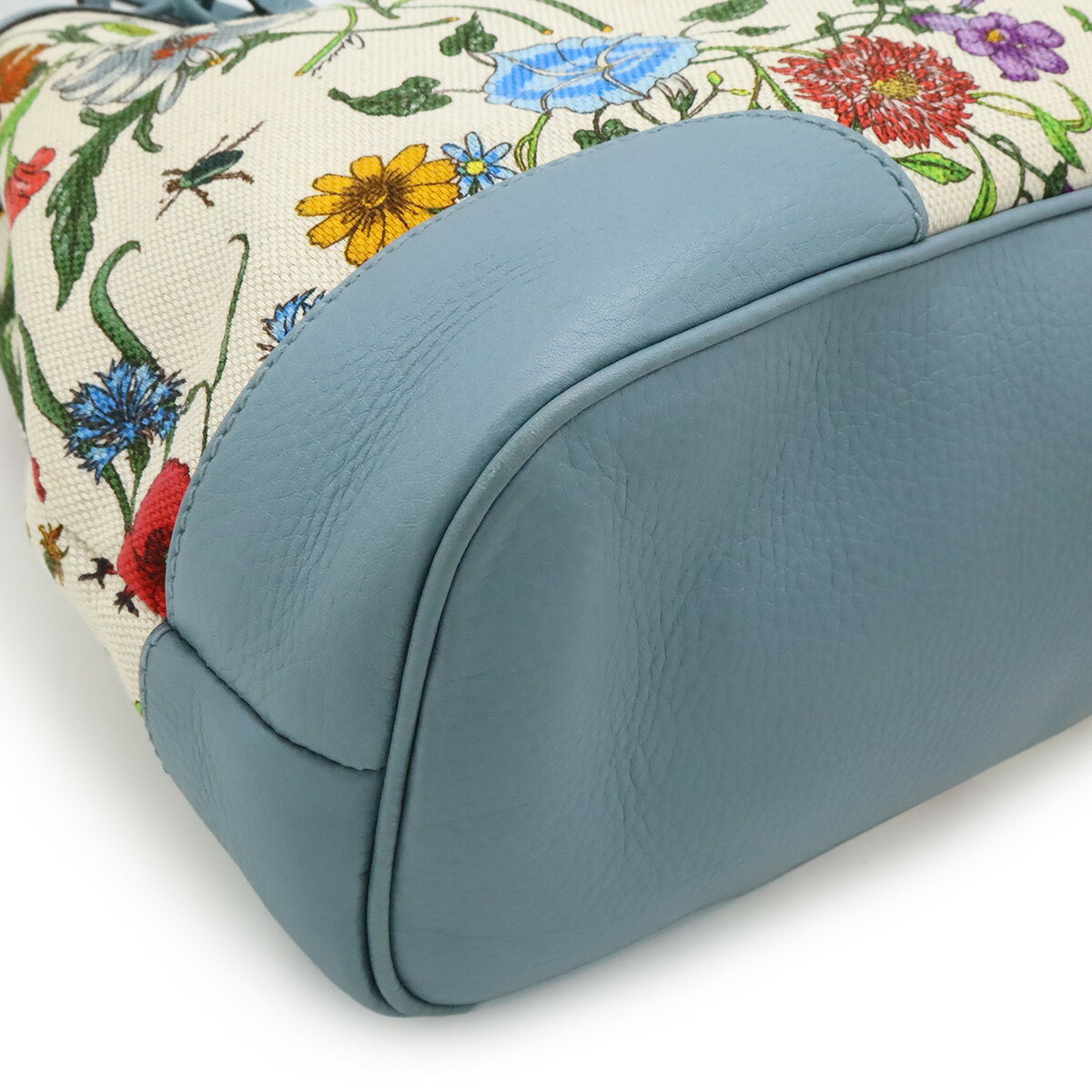 GUCCI グッチ グッチ フローラ トートバッグ ショルダーバッグ セミショルダー 肩掛け 花柄 キャンバス レザー ライトブルー 青 50周年限定 336776 【中古】