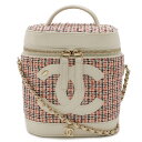 CHANEL シャネル クルーズライン ココマーク ヴァニティーケース バニティバッグ ハンドバッグ 2WAY チェーンショルダー ツイード ホワイト AS31...