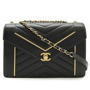 CHANEL シャネル Vステッチ シェブロン ココマーク チェーンショルダー ショルダーバッグ ラムスキン ブラック 黒 ゴールド金具 A91898 【中古】