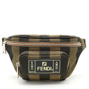 【バッグ】FENDI フェンディ ペカン ストライプ ボディバッグ ウエストポーチ ウエストバッグ キャンバス カーキブラウン ブラック 黒 ..