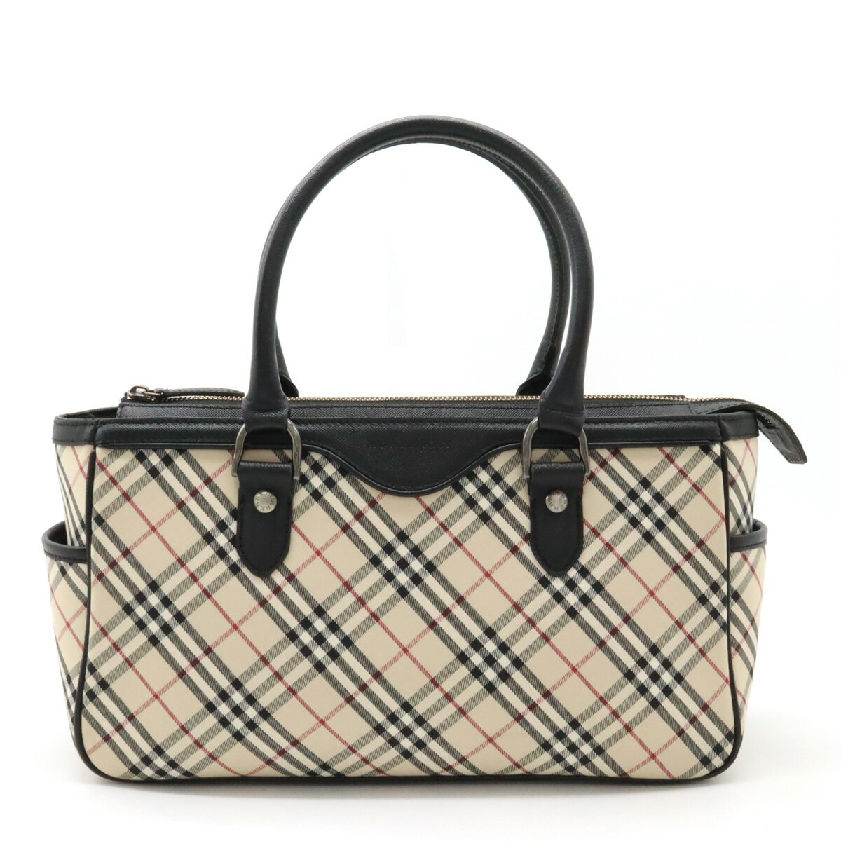 【バッグ】BURBERRY バーバリー チェック柄 トートバッグ ハンドバッグ キャンバス レザー ベージュ ブラック 黒 【中古】