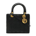 Christian Dior クリスチャン ディオール レディディオール カナージュ ハンドバッグ 2WAY ショルダーバッグ ラムスキン ブラック 黒 ゴール...