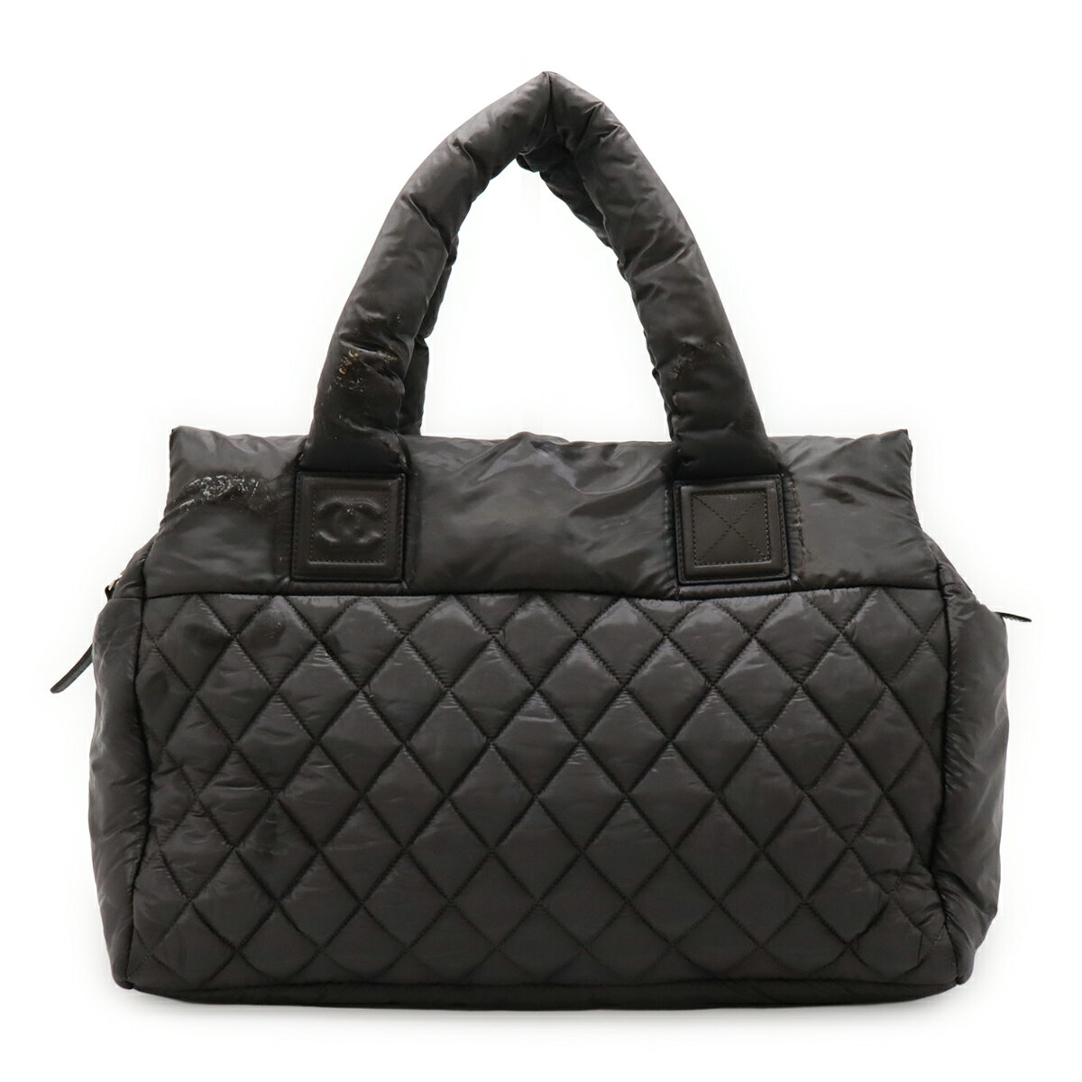 CHANEL シャネル コココクーン トートバッグ ハンドバッグ キルティング ナイロン レザー グレー シルバー金具 A48620 【中古】