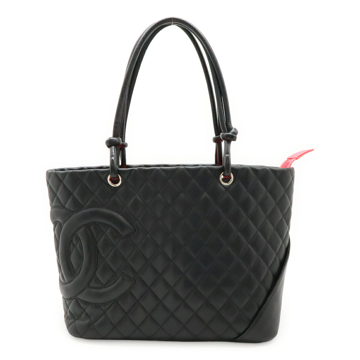 CHANEL - CHANEL シャネル カンボンライン ココマーク ラージトート ショルダーバッグ トートバッグ ソフトカーフ ブラック 黒 ピンク シルバー金具 A25169 【中古】