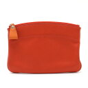 HERMES エルメス ポーチ 小物入れ メイクポーチ 化粧ポーチ レザー レッドオレンジ系 シルバー金具 X刻印 【中古】