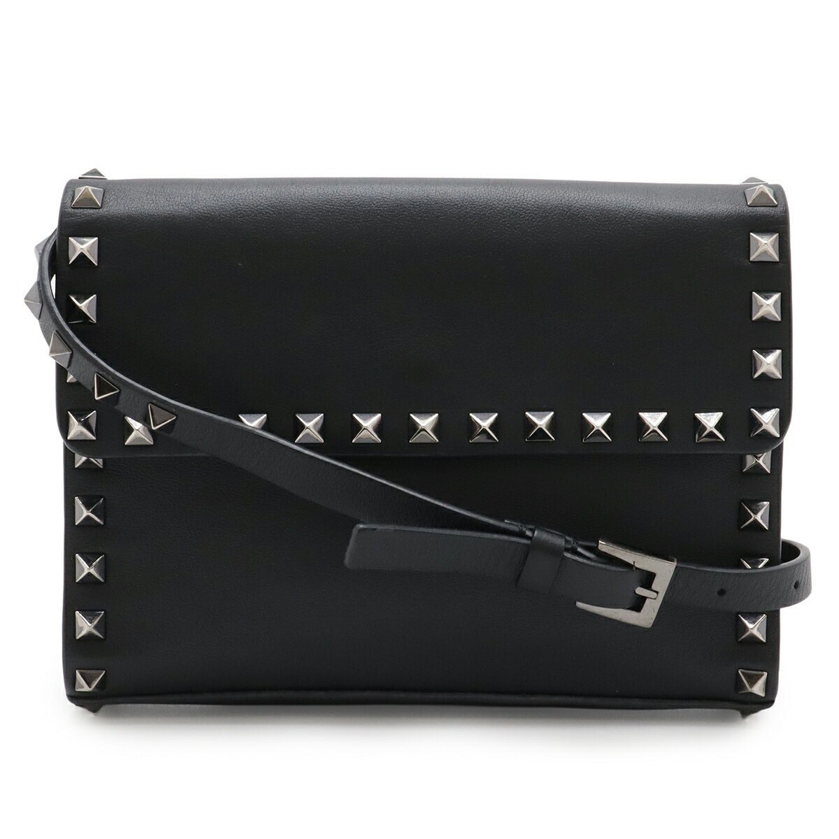VALENTINO GARAVANI ヴァレンティノ ガラヴァーニ ヴァレンチノ ガラバーニ ロックスタッズ ショルダーバッグ 2WAY クラッチバッグ レザー ブラック 【中古】