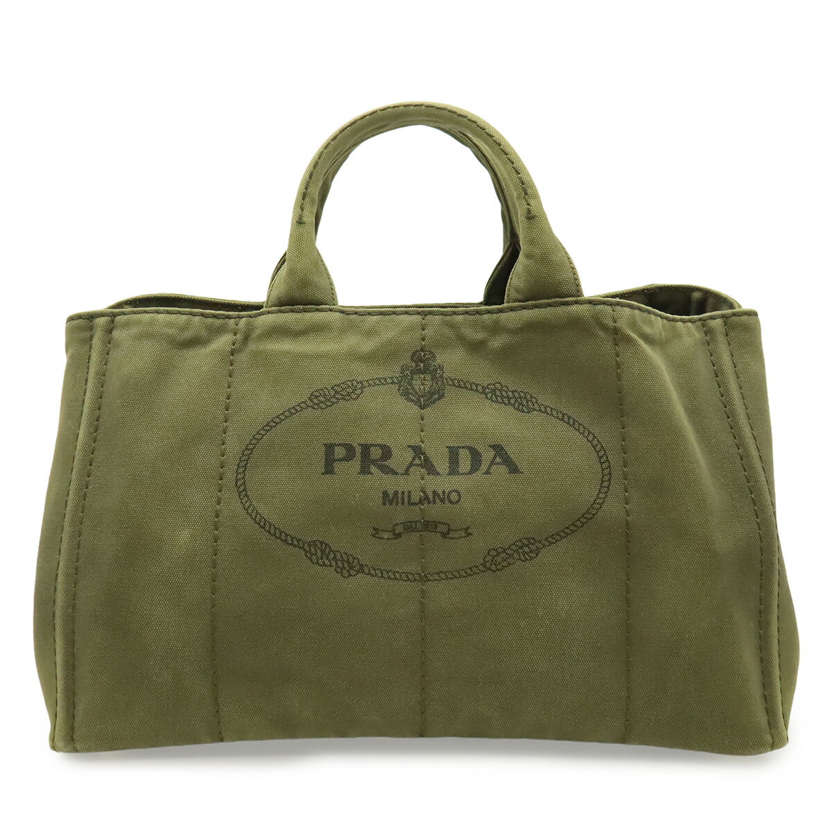 Rakuten - PRADA プラダ CANAPA カナパ トートバッグ ハンドバッグ ラージトート キャンバス カーキグリーン 緑 ゴールド金具 B1872B 【中古】