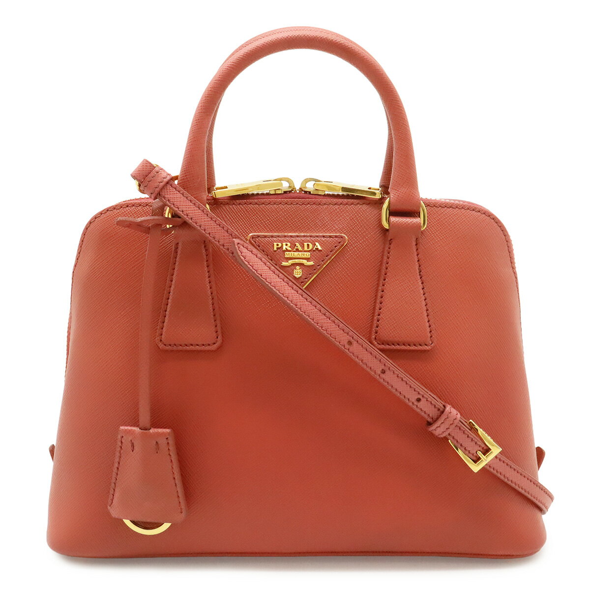 乐天商城 - PRADA プラダ プロムナード ハンドバッグ ミニバッグ 2WAY ショルダーバッグ 斜め掛け サフィアーノ レザー ピンク ゴールド金具 BL0838 【中古】