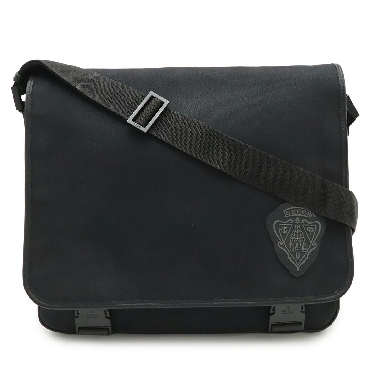 GUCCI - GUCCI グッチ クレスト ショルダーバッグ メッセンジャーバッグ 斜め掛け キャンバス レザー ブラック 黒 アウトレット品 282524 【中古】