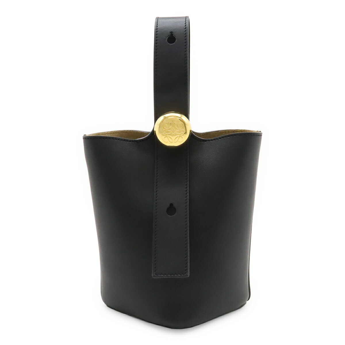 LOEWE ロエベ ペブル バケットバッグ ミニ ハンドバッグ スムースカーフ レザー ブラック 黒 ゴールド金具 ショルダーストラップ欠品 AANBBBMX01 【中古】