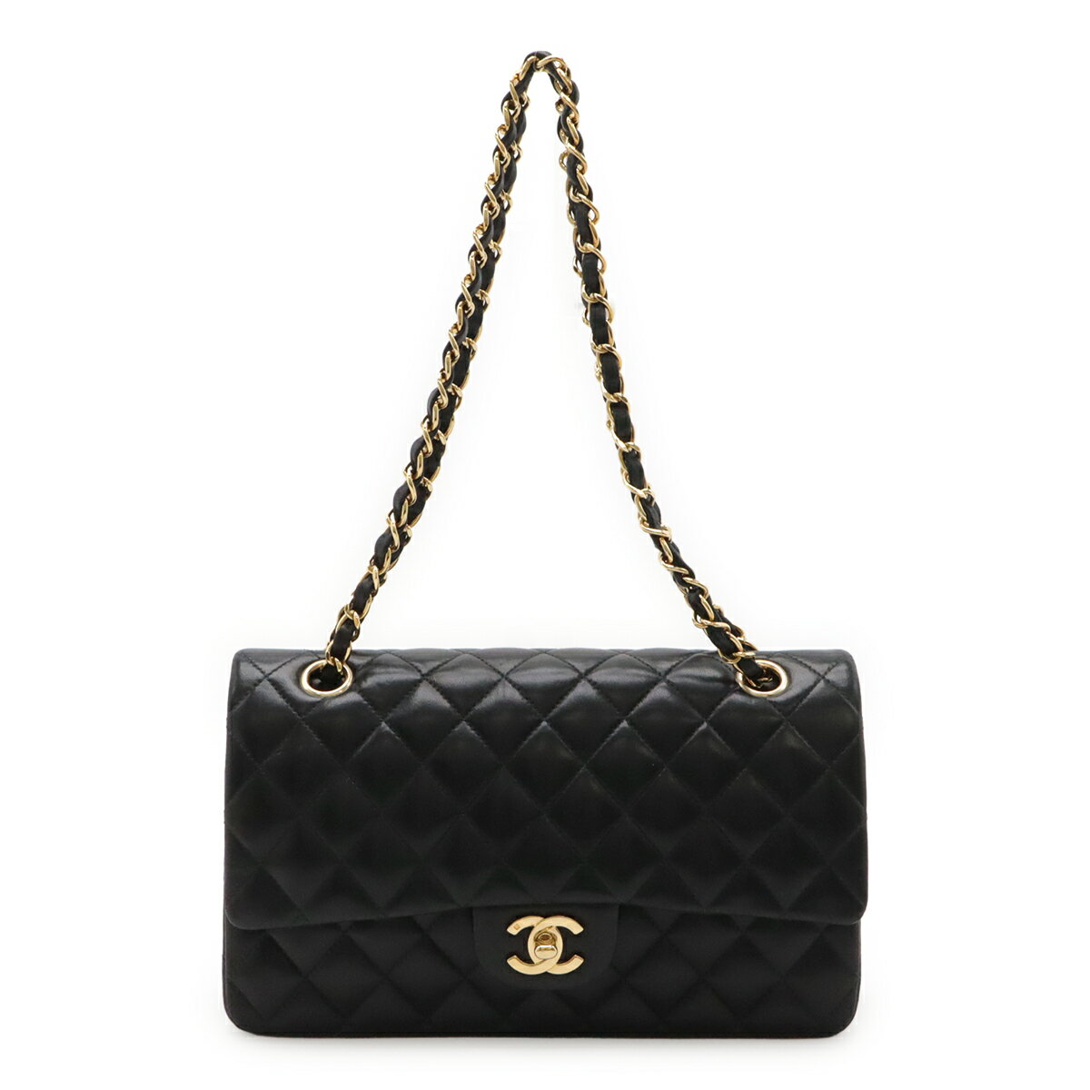 Rakuten - CHANEL シャネル マトラッセ25 ココマーク Wチェーンショルダー ショルダーバッグ ラムスキン ブラック 黒 ゴールド金具 A01112 【中古】