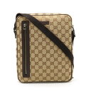 【バッグ】GUCCI グッチ GGキャンバス ショルダーバッグ 斜め掛け レザー カーキベージュ 茶 ダークブラウン 122760 【中古】