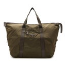 PRADA プラダ トライアングルロゴ ボストンバッグ トラベルバッグ 旅行カバン ナイロン レザー カーキ ダークブラウン V49Z 【中古】