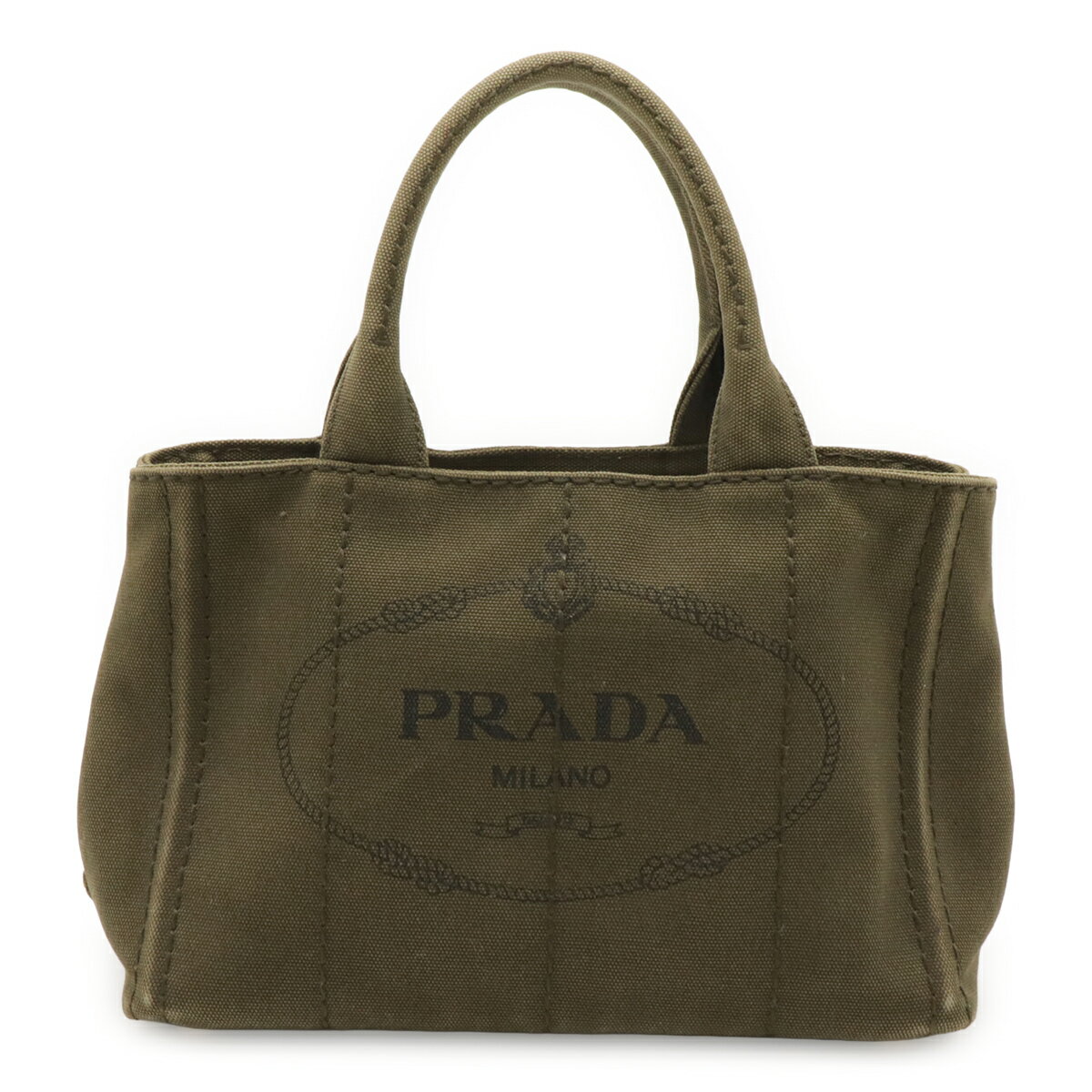 PRADA プラダ CANAPA カナパ トートバッグ ハンドバッグ キャンバス カーキグリーン ゴールド金具 ショルダーストラップ欠品 1BG439 【中古】