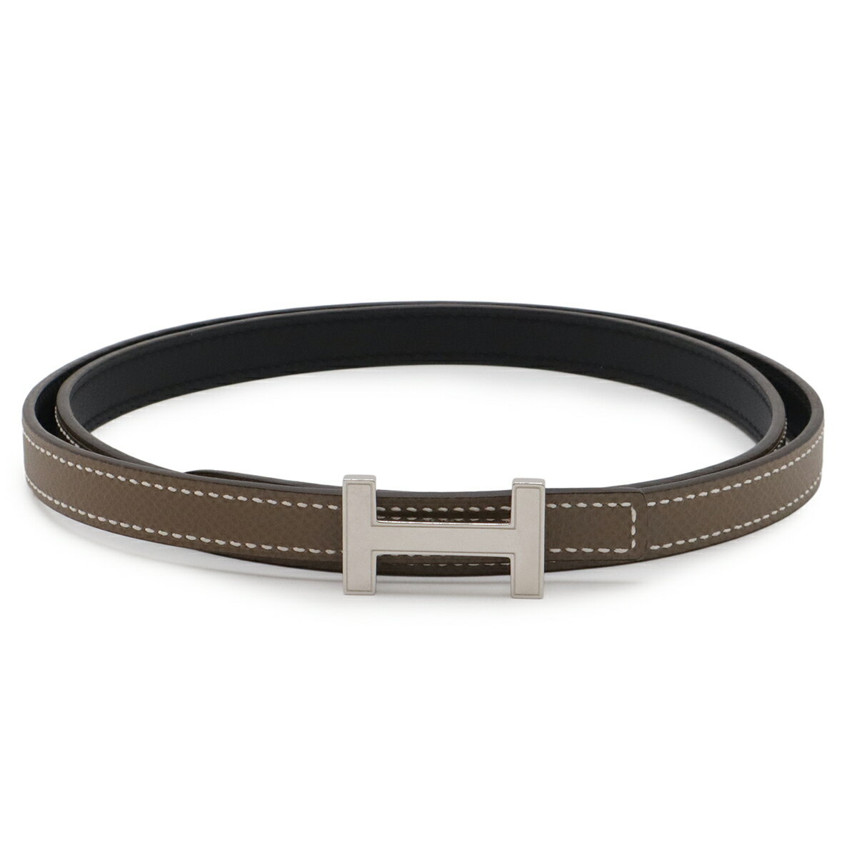 HERMES エルメス フォーカス ベルト Hベルト リバーシブル ヴォースイフト ヴォースイフト レザー エトゥープ ブラック 黒 シルバー金具 #85 A刻印 【中古】