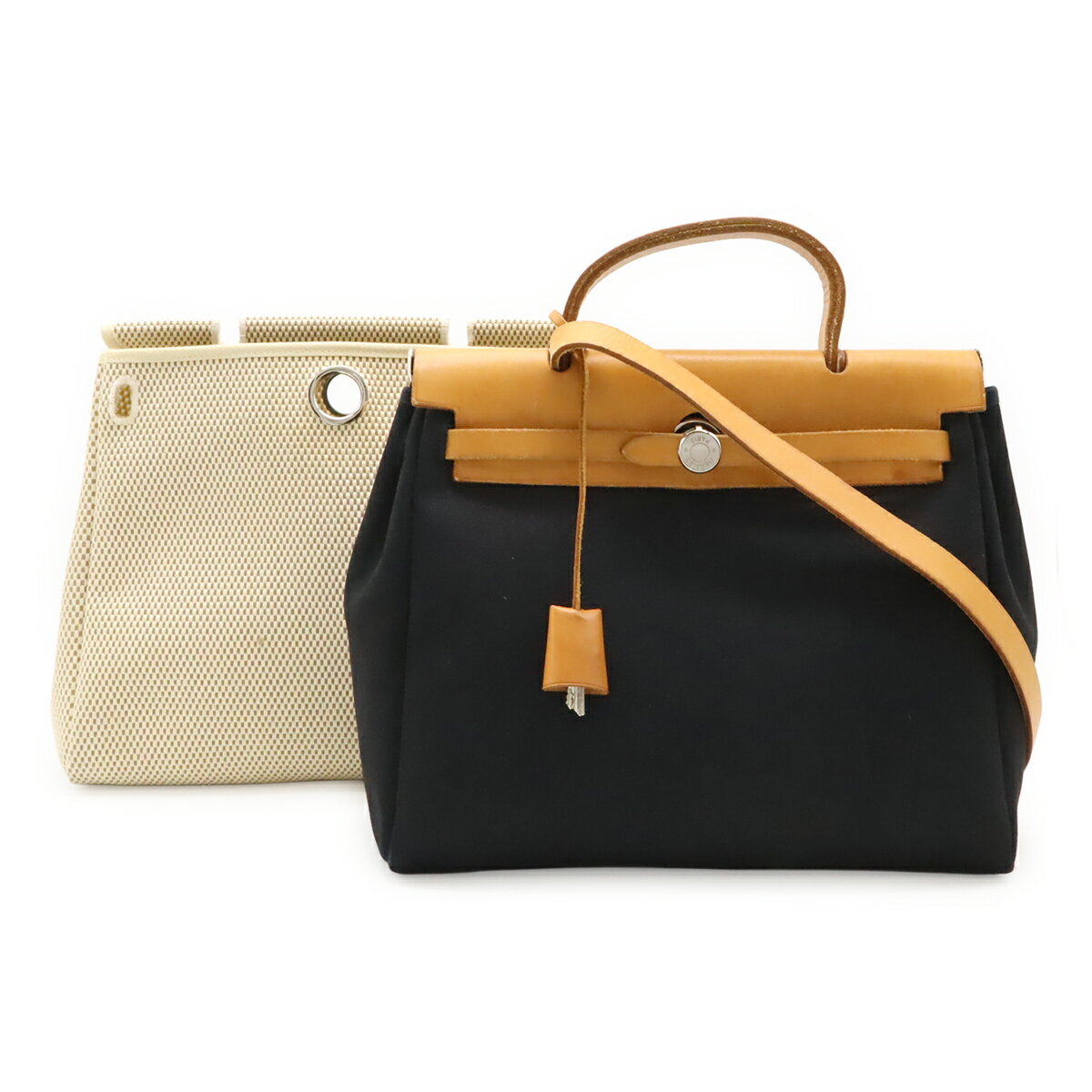 樂天商城 - HERMES エルメス エールバッグPM ハンドバッグ 2WAY ショルダーバッグ トワルオフィシエ トワルGM レザー ブラック 黒 ブラウン ベージュ □G刻印 【中古】