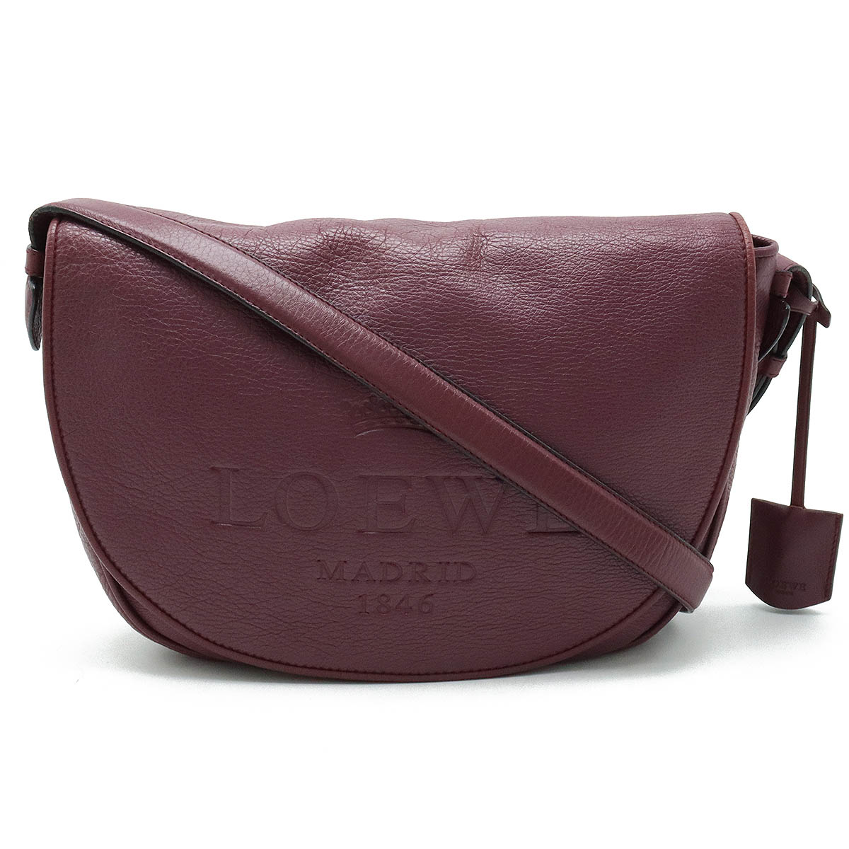 【バッグ】LOEWE ロエベ ヘリテージ ロゴ ショルダーバッグ 斜め掛け レザー パープル 紫 シルバー金具 【中古】