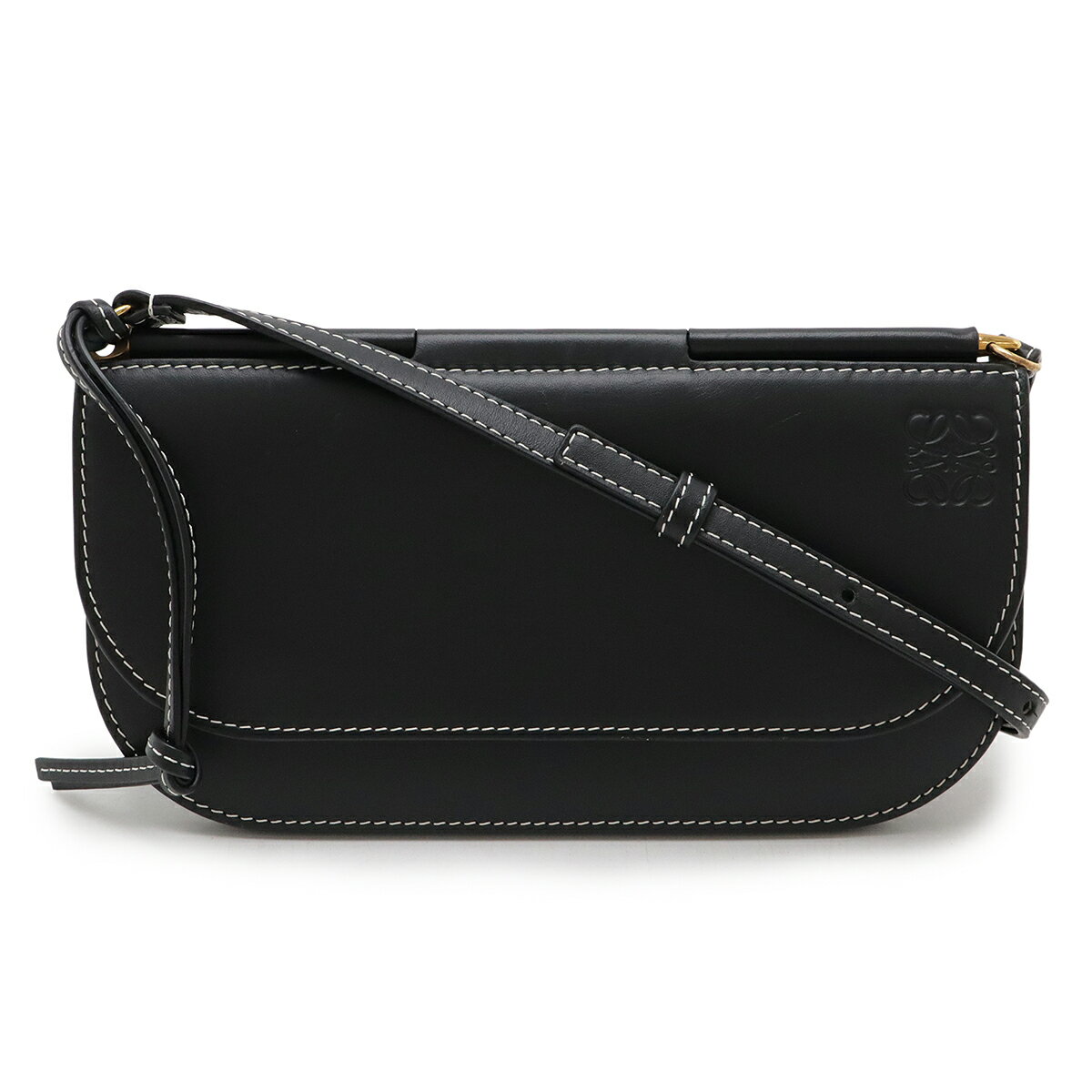 LOEWE ロエベ アナグラム ゲート ポシェット ショルダーバッグ ショルダーポーチ ウォレット レザー ブラック 黒 ゴールド金具 113.54.U52 【中古】