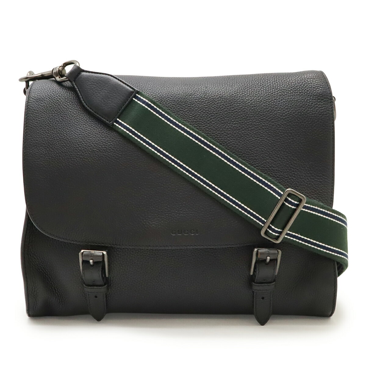 Rakuten - GUCCI グッチ メッセンジャーバッグ ショルダーバッグ 斜め掛け レザー ブラック 黒 387091 【中古】