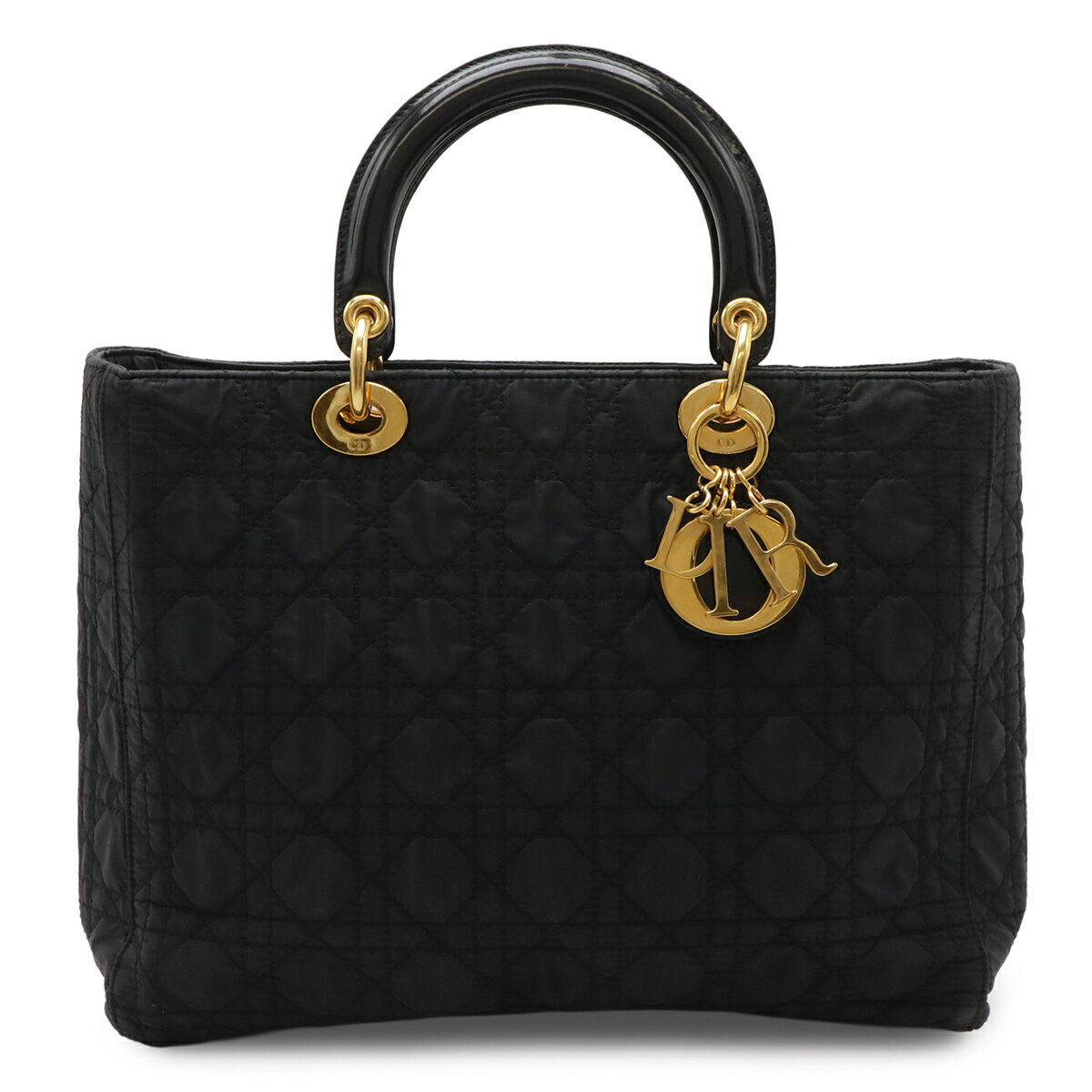 Christian Dior クリスチャン ディオール レディディオール カナージュ トートバッグ ハンドバッグ ナイロン パテントレザー ブラック ゴールド金具 【中古】
