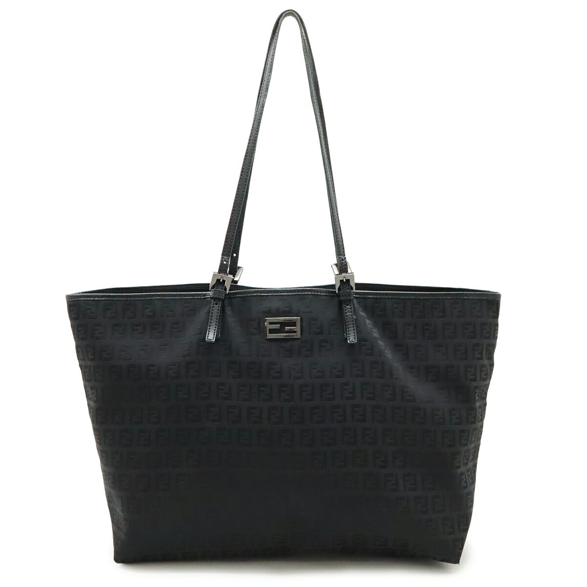 FENDI フェンディ ズッキーノ ズッカ柄 トートバッグ ショルダーバッグ キャンバス レザー ブラック 黒 8BH127 【中古】