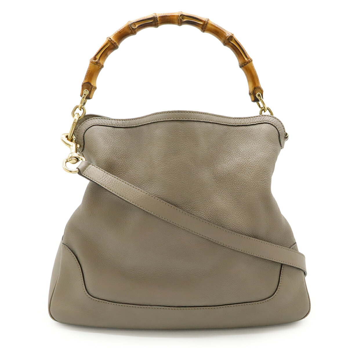 GUCCI - GUCCI グッチ バンブー ハンドバッグ 2WAY ショルダーバッグ 斜め掛け レザー グレージュ ゴールド金具 282315 【中古】