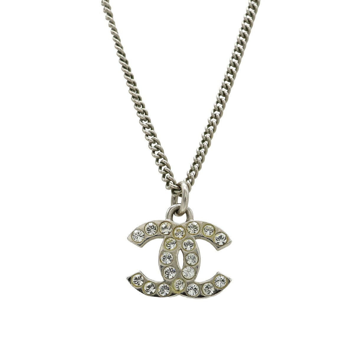 Rakuten - CHANEL シャネル ココマーク ネックレス ペンダント ラインストーン メタル シルバー F14 V 【中古】