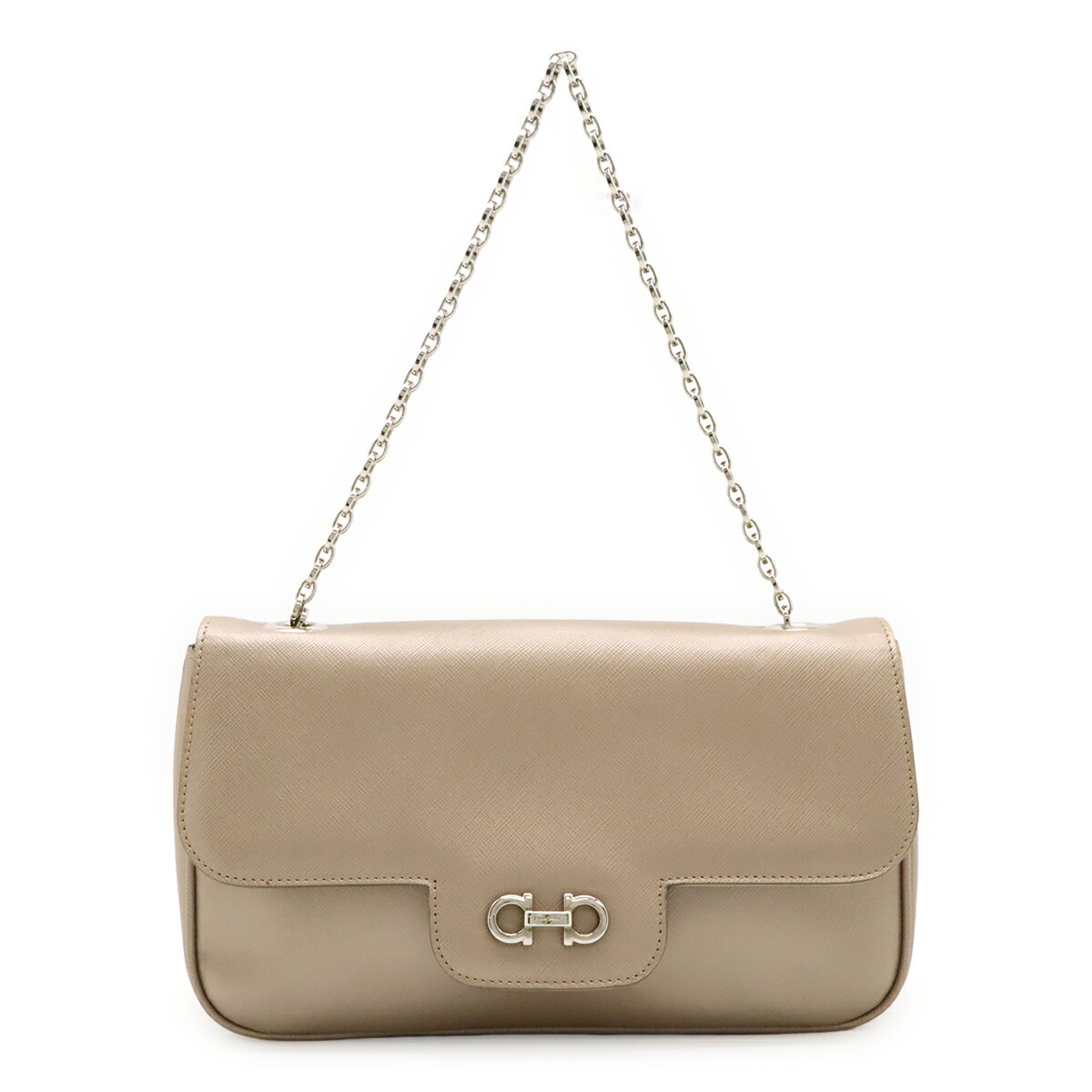 Handbag - Salvatore Ferragamo サルヴァトーレ フェラガモ ダブルガンチーニ ハンドバッグ チェーンバッグ メタリック レザー シャンパンピンク AU-21/B723 【中古】