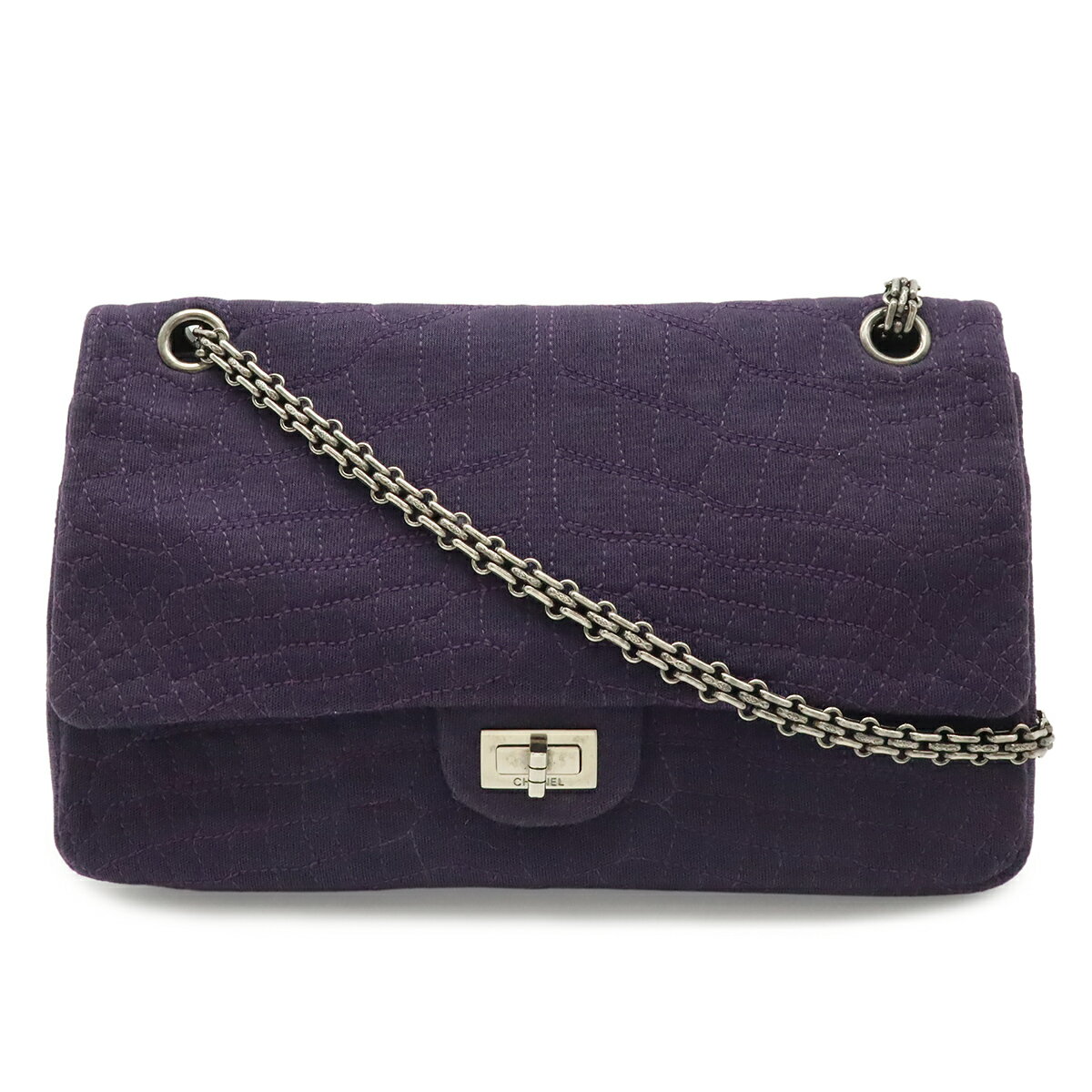 Rakuten - CHANEL シャネル 2.55 ショルダーバッグ チェーンバッグ チェーンショルダー 斜め掛け キャンバス コットン パープル 紫 シルバー金具 【中古】