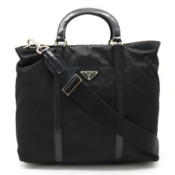 【バッグ】PRADA プラダ トートバッグ ハンドバッグ 2WAY ショルダーバッグ 斜め掛け ナイロン パテントレザー NERO 黒 ブラック シルバー金具 BN1057 【中古】