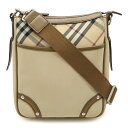 BURBERRY バーバリー ノバチェック チェック柄 ショルダーバッグ ポシェット 斜め掛け ナイロン レザー ベージュ モカブラウン 【中古】