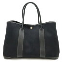 HERMES エルメス ガーデンパーティPM トートバッグ ハンドバッグ トワルオフィシエ キャンバス レザー ブラック 黒 シルバー金具 【中古】