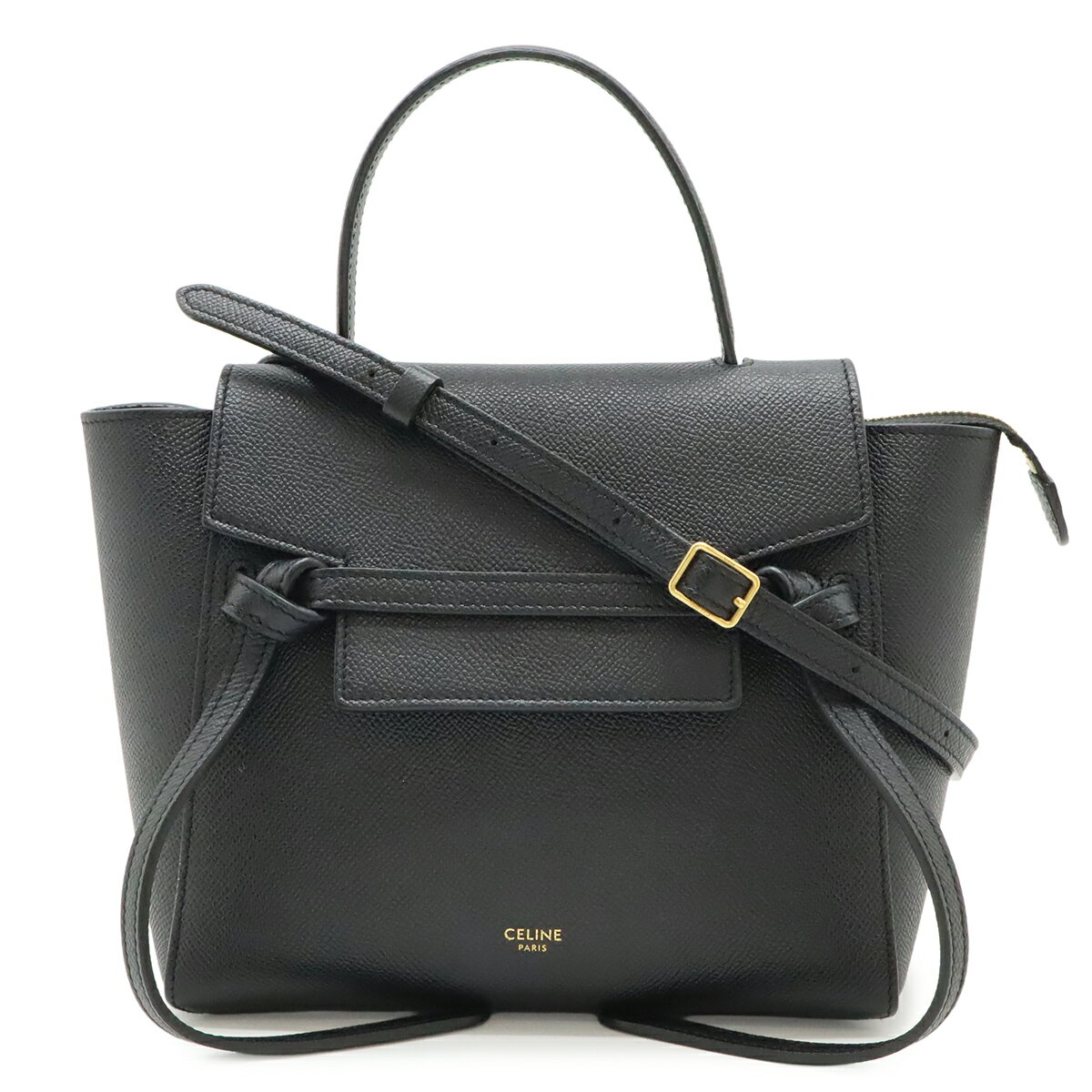 Rakuten - CELINE セリーヌ ベルトバッグ ナノ ハンドバッグ ミニバッグ 2WAY ショルダーバッグ 斜め掛け レザー ブラック 黒 ゴールド金具 189003 【中古】
