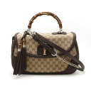 GUCCI グッチ GGキャンバス バンブー タッセルチャーム ハンドバッグ 2WAY ショルダーバッグ レザー ベージュ ダークブラウン 240241 【中古...
