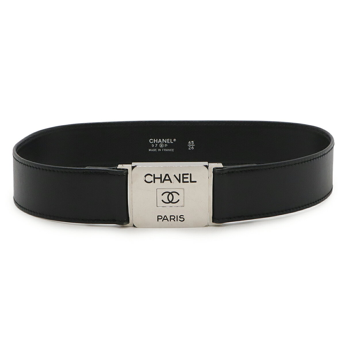 CHANEL シャネル プレートバックル ロゴバックル ココマーク レザー ブラック 黒 シルバー金具 #65 97 P 【中古】