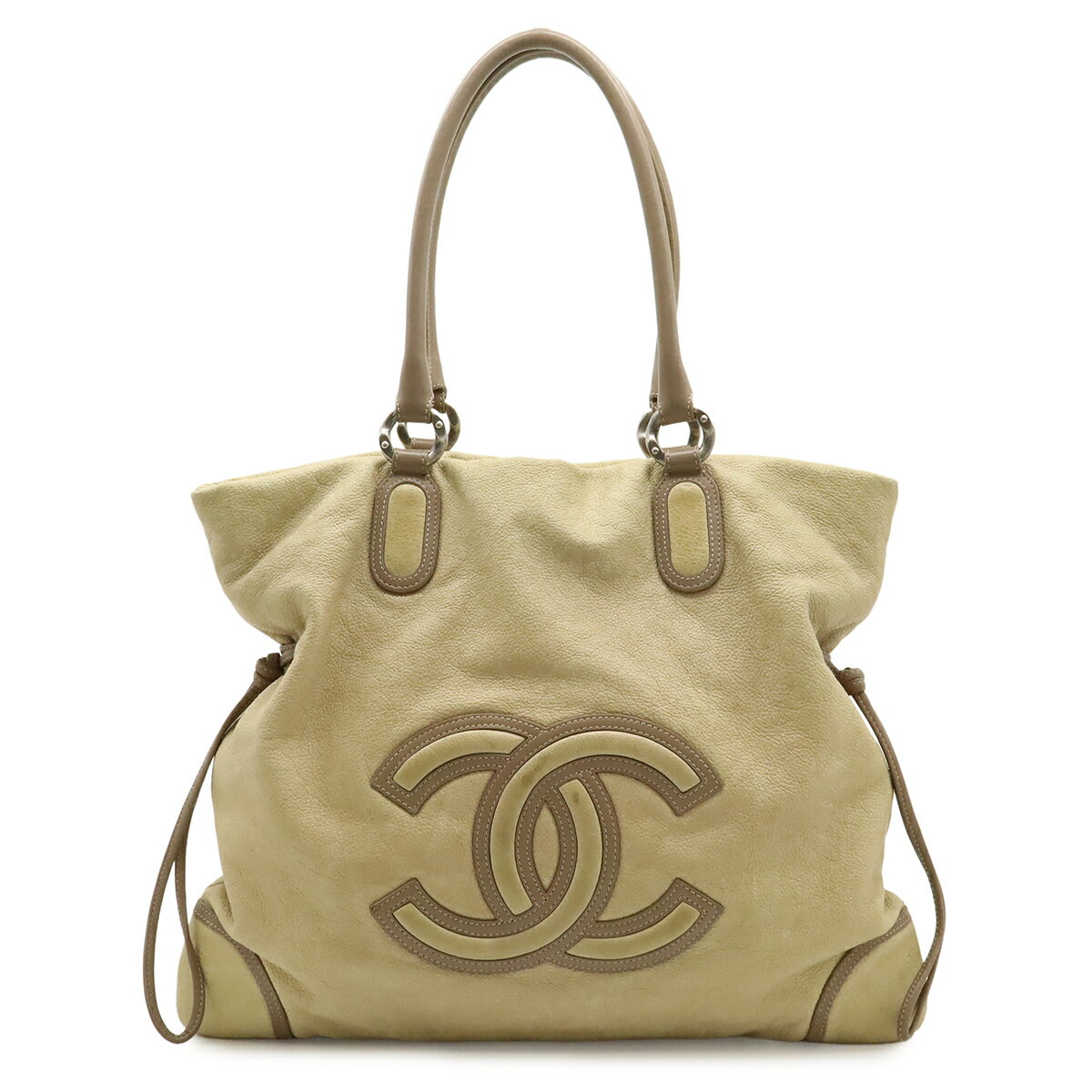 CHANEL シャネル ココマーク デカココ トートバッグ ショルダーバッグ セミショルダー 肩掛け レザー ベージュ グレージュ 【中古】