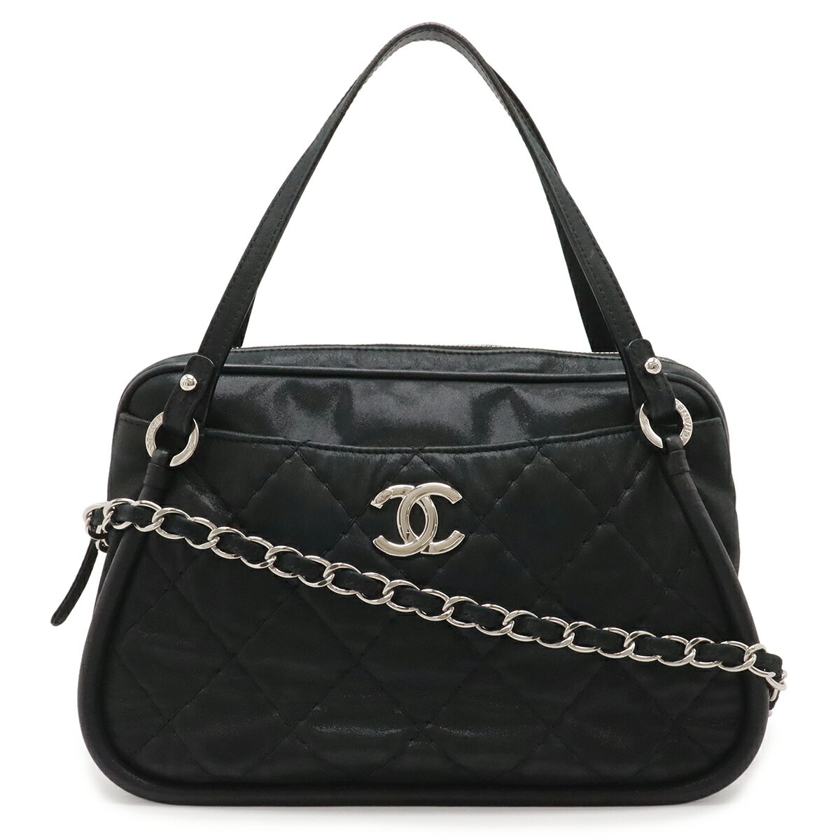 CHANEL シャネル ワイルドステッチ ハンドバッグ 2WAY チェーンショルダー ショルダーバッグ スパークルレザー ラメ ブラック 黒 シルバー金具 【中古】